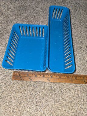 Set of 2 Blue Plastic Organizer Baskets Slotted Storage Bin Tray